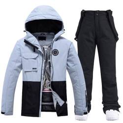 LCpddajlspig Damen Skijacke und Skihose Set Skianzug 2 teilig Schneeanzug 10.000mm Wassersäule Schneejacke Atmungsaktiv Trägern Winddichte Schneehose mit Abnehmbare Kapuzen zum Skifahren Snowboarden von LCpddajlspig