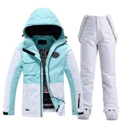 LCpddajlspig Damen Skijacke & Skihose Set Skianzug 2 teilig Schneeanzug 10.000mm Wassersäule Schneejacke Atmungsaktiv Trägern Winddichte Schneehose mit Abnehmbare Kapuzen zum Skifahren Snowboarden von LCpddajlspig