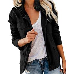 LCpddajlspig Frühlingsjacke Damen Stehkragen Elegant Große Größen Safari Kleidung Parka Frühling Trenchcoat Schwarz Leicht Mehr Taschen Bomberjacke Boyfriend Utility Fliegerjacke Übergangsjacke von LCpddajlspig