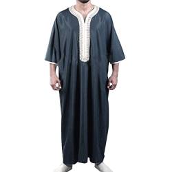 LCpddajlspig Islamische Kleidung Herren Leinen Baumwolle V-Ausschnitt Kaftan Kimono Lang Arabische Kleidung Jalabiya Seite Split Muslimische Gebetskleidung mit Taschen Knopf Hoch Thobe Robe von LCpddajlspig