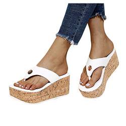 LCpddajlspig Keilabsatz Schuhe Damen Wedges Bequem Rutschfest Espadrilles mit Fussbett Elegant Offene Schuhe Orthopädische Schuhe Sommerschuhe Weiß Sommer Plateau Schuhe Zehentrenner Sandalen Slides von LCpddajlspig