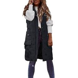 LCpddajlspig Lang Jacke Weste Damen, Daunenweste mit Kapuze Winter Warm Longweste Ärmellose Einfarbige Steppweste Leicht Winterjacke Winterweste Daunenmantel Daunenjacke Outdoor Puffer Jacke Mäntel von LCpddajlspig