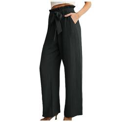 LCpddajlspig Musselin Hose Damen mit Tunnelzug Und Taschen Hohe Taille Linen Pants Stoffhose Weit Leicht Sporthose Sommer Palazzo Hose Weite Leg Hose Boho Sommerhose Mollig Leinenhose von LCpddajlspig