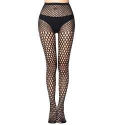 LCpddajlspig Netzstrumpfhose Schwarz XXL, Fishnet Sexy Strümpfe Rave Outfit Hohe Taille Fischernetz Strumpfhose Netzhosen Schenkelhohe Elastisch Stockings Netzstrümpfe von LCpddajlspig