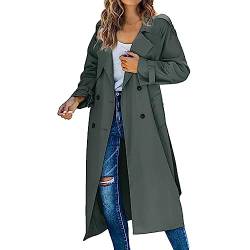 LCpddajlspig Übergangsmantel Damen Frühlings Umlegekragen mit Knöpfen Frühlingsjacke Coat Einfarbig Zweireiher Lang Trenchcoat Mantel Herbst mit Taschen Cardigan Windjacke Outwear von LCpddajlspig