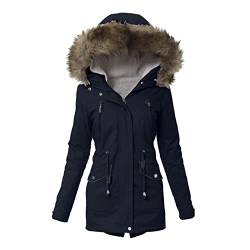 LCpddajlspig Winterjacke Damen Warm, mit Teddyfell Elegant Lang Steppmantel Gefüttert Winddicht Schwarz Winterparka 3 In 1 Steppmantel Abnehmbarer Fellkapuze Wintermantel Parka Jacke Herbst Mantel von LCpddajlspig