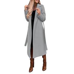 Mantel Damen Lang, Zweireihiger Gefüttert Verstellbare Übergangsmantel Schwarz Umlegekragen Lang Wollmantel Herbst Elegant Einfarbige Damenmantel Winter Übergangsjacke Trenchcoat Wintermantel von LCpddajlspig