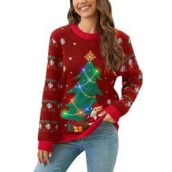 Norweger Pullover Damen Strick Lustig Weihnachtspulli Oversize 3XL Weihnachtsoutfit Christmas Ugly Baumwolle Strickpullover Weihnachten Rundhals Rentier XXL Rot Christmas Sweater Weihnachtspullover von LCpddajlspig