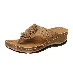 Sandalen Damen mit Absatz, Badeschlappen Orthopädische Elegant Sommerschuhe Espandrillos Leder Clogs Slide Sommer Pantoletten rutschfest Wasserfest Zehensandalen Keilabsatz Sandalen Hausschuhe von LCpddajlspig