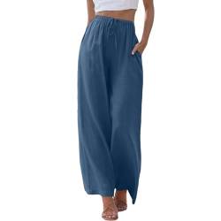 Sommer Leinenhose Damen Leichte Weite Hose Boho mit Gummizug High Waist Musselin Hose Weite Boho Sommerhose Wide Leg Pants Große Größen Stoffhose Culotte Leicht Linen Pants Lang Palazzo Hose von LCpddajlspig