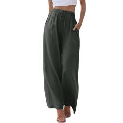 Sommer Leinenhose Damen Leichte Weite Hose Boho mit Gummizug High Waist Musselin Hose Weite Boho Sommerhose Wide Leg Pants Große Größen Stoffhose Culotte Leicht Linen Pants Lang Palazzo Hose von LCpddajlspig