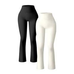 Sportleggins Damen Lang, Skims Dupe Outdoor-Sport High Waist Schlaghose Schwarz mit Taschen Push Up Trainingshose Bequeme Jogginghose Ausgestelltem Bein Bootleg Yogahose Flared Leggings Freizeithose von LCpddajlspig