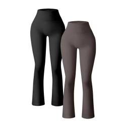 Sportleggins Damen Lang, Skims Dupe Outdoor-Sport High Waist Schlaghose Schwarz mit Taschen Push Up Trainingshose Bequeme Jogginghose Ausgestelltem Bein Bootleg Yogahose Flared Leggings Freizeithose von LCpddajlspig