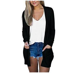 Strickjacke Damen Lang Cardigan Open Front Langarm Leichte Strickmantel Klassisch Casual weiß Longstrickjacke Elegant mit Kapuze Herbst Winter Jacke ÜBergangsjacke strickmantel Strickpullover von LCpddajlspig