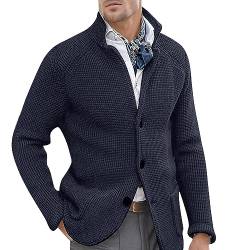 Sweatjacke Herren Ohne Kapuze, Warm Mode Schlichter Strickweste V Ausschnitt Winter Gefüttert Fleecejacke Wolljacke Stehkragen Reißverschluss Cardigan Langarm Baumwolle Gestrickt Strickjacke von LCpddajlspig