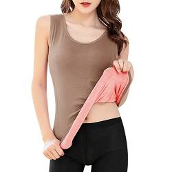 Thermo Unterhemden Damen, Spitze Warme Camisole Thermounterwäsche Winter Elastische V-Ausschnitt Thermohemden Tank Top Ärmellos Unterwäsche Innenfleece Lange mit BH Thermo-Unterhemden Unterhemd von LCpddajlspig