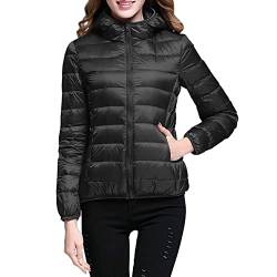 Übergangsjacken Damen mit Beutel Warm Outdoor Atmungsaktiv Outdoorjacke mit Kapuze Gesteppt Wasserdicht Daunenjacke Kurze Elegant Schwarz Winterjacke Steppjacke Herbst Leicht Samtpfote Puffer Jacke von LCpddajlspig