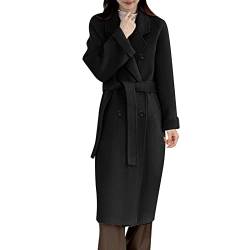 Übergangsmantel Damen Zweireihiger Verstellbare Herbst Damenmantel Schwarz Elegant Große Größen Trenchcoat Gefüttert Winter Umlegekragen Winterdicke Wollmantel Lang Einfarbige Mantel Wintermantel von LCpddajlspig