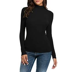 Unterziehshirt Damen Langarm Slim Fit Eng Thermo Pullover Schwarz Innenfleece Wärmer Thermoshirt Langarmshirts Basic Funktionsshirt Sport Langärmliges Rolli Baumwolle Thermo Unterhemd Langarmshirt von LCpddajlspig