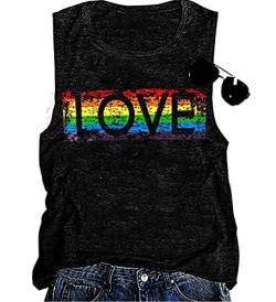 Gay Pride Tank Top für Frauen Love Regenbogen Grafik Ärmellos T-Shirts LGBTQ T-Shirts Sommer Casual Tops, Schwarz, XX-Large von LDAKZFV