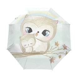 Graue Eule Mutter Vogelbaby Regenschirm Taschenschirm Auf-Zu Automatik Schirme Winddicht Leicht Kompakt UV-Schutz Reise Schirm für Jungen Mädchen Strand Frauen von LDIYEU