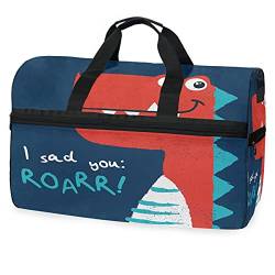 Roter Lustiger Dinosaurier Sporttasche Badetasche mit Schuhfach Reisetaschen Handtasche für Reisen Frauen Mädchen Männer von LDIYEU