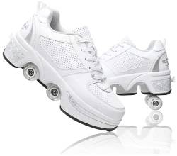 Rollschuhe für Mädchen, Sneaker, Skateschuhe, Sneaker, mit Rädern, Sport, Gymnastik, Mode, Mehrzweck, Kick Roller Schuhe für Jungen Mädchen, Weiß / Silber., 38 EU von LDRFSE