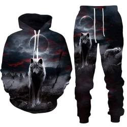 3D Wolf Print Sweatpants und Hoodie Set Herren Oversized Zipper Cardigan Trainingsanzug zweiteiliges Set (style-c,XL) von LDWAY