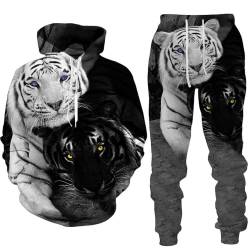 LDWAY Tier 3D Tiger Löwe Gedruckt Herren Kapuzenpullover Set Männer Sportswear Trainingsanzug Langarm Anzug Unisex Sweatshirts Hoody + Hose Sets (style-a,M) von LDWAY