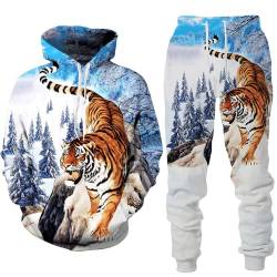 LDWAY Tier 3D Tiger Löwe Gedruckt Herren Kapuzenpullover Set Männer Sportswear Trainingsanzug Langarm Anzug Unisex Sweatshirts Hoody + Hose Sets (style-c,4XL) von LDWAY