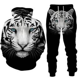 LDWAY Tier 3D Tiger Löwe Gedruckt Herren Kapuzenpullover Set Männer Sportswear Trainingsanzug Langarm Anzug Unisex Sweatshirts Hoody + Hose Sets (style-d,2XL) von LDWAY