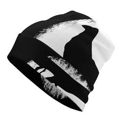 LDZDGD Vikings Knit Cuffed Beanie, 3D Druck Nordische Mythen Muster, Outdoor Slouchy Kopfbedeckung für Männer & Frauen (Color : Raven, Size : One Size) von LDZDGD