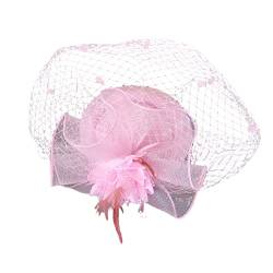 Hüte für Damen Fascinators Damen Pillbox Blumenhut für Tea Party Cocktail Ball Hochzeit Kirche Ohrenschützer Fahrradhelm (Pink, One Size) von LDadgf