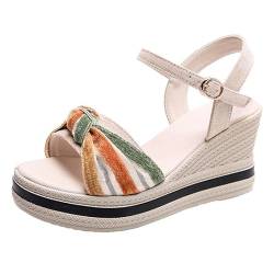 LDadgf Damen-Sandalen mit dicken Sohlen, bequeme und vielseitige Strand-Freizeitsandalen Schuhe Für Damen Sneaker (White, 36) von LDadgf