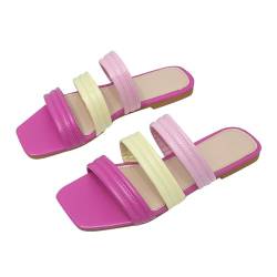 LDadgf Lässige, lässige Farbblock-Hausschuhe für Damen mit flachem Boden Schuhe Damen Winterstiefel (Hot Pink, 37) von LDadgf