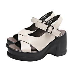 LDadgf Sommer-Sandalen für Damen mit einfachem Slope-Absatz und dicker Sohle und hohem Absatz Schuhe Damen Sportschuhe (White, 38) von LDadgf