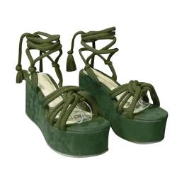 LDadgf Sommer-Sandalen mit Fischmaul-Schnürung und Slope-Absatz für Damen mit dicker Sohle Damen Schuhe 43 Sneaker (Green, 43) von LDadgf