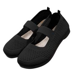 LDadgf Weiche orthopädische Schuhe für Damen, atmungsaktiv, gewebt, zum Gehen, Slip-On-Schaumstoffschuhe, Fußgewölbeunterstützung, Hände, Slip-In-Sneaker Damenschuhe Sneaker Schwarz (Black, 37) von LDadgf