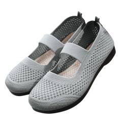 LDadgf Weiche orthopädische Schuhe für Damen, atmungsaktiv, gewebt, zum Gehen, Slip-On-Schaumstoffschuhe, Fußgewölbeunterstützung, Hände, Slip-In-Sneaker Damenschuhe Sneaker Schwarz (Grey, 40) von LDadgf