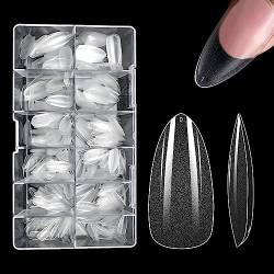 LEA-SHALL 504 Nagel Tips Set Mandel Kurz Fake Nails für Gel Gelnägel Vorgeformte Nageltips, 12 Größen Mandelform Nailtip Kunstnägel Künstliche Nägel Tipps Full Cover Almond Acryl Nageldesign von LEA-SHALL