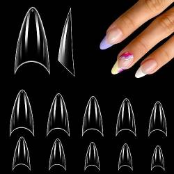 Nageltips Kurz Stiletto 500 Stücke Set, 10 Größen Nagel Tipps Acryl Fake Nail Nagel Tip für Gelnägel Polygel Künstlich Nagelspitzen Transparente Falsche Nagel Französisch Natur von LEA-SHALL