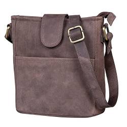 LEABAGS Leder Handtasche Damen I Premium Echtleder Umhängetasche I Damen Schultertasche I Damentasche I Tragetasche für Arbeit Uni Schule Freizeit I Größe M (24 x 23 x 6 cm) I Nature Dunkelbraun von LEABAGS