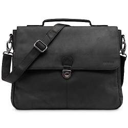 LEABAGS Leder Umhängetasche Herren Aktentasche Vintage Laptoptasche Messenger Bag für 15 Zoll Laptop, Schultertasche mit Schultergurt, Notebooktasche Leder，Arbeitstasche（Nature Schwarz） von LEABAGS