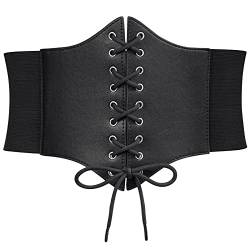 LEACOOLKEY Damen Korsett Elastischer Gürtel Vintage Wide Lace-up Gebundener Waspie Taillengürtel für Kostüm Halloween von LEACOOLKEY