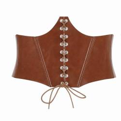 LEACOOLKEY Damen Korsett Elastischer Gürtel Vintage Wide Lace-up Gebundener Waspie Taillengürtel für Kostüm Halloween von LEACOOLKEY