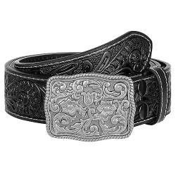 LEACOOLKEY Western Gürtel für Männer Frauen Cowgirl Cowboy geprägte gravierte Tooled Ledergürtel mit Schnalle für Jeans Hosen Rodeo von LEACOOLKEY