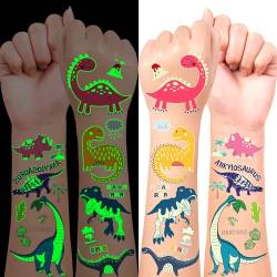 LEADTEAM 90 Stück Dino Tattoo Kinder Jungen, Leucht Kindertattoos Temporäre Aufkleber, Dinosaurier Spielzeug Geschenk Geburtstag Sticker Deko Party Mitgebsel Kindergeburtstag Junge von LEADTEAM