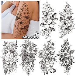 LEADTEAM Fake Tattoos, Temporäre Tattoos 3D Tattoo Aufkleber Rose Tattoo Blume Tattoo Arm Tattoo, Klebe Tattoos Erwachsene Tattoo Tatoos Aufkleben Damen Fake Tattoo Frauen Party Deko Geschenk Festival von LEADTEAM