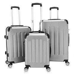 LEADZM Koffer Set 3 Teilig, Reisekoffer Set, Kofferset mit 4 Rollen und Zahlenschloss, Handgepäck Koffer, ABS Koffer Organizer, Teleskopgriff (Style 1, Grau) von LEADZM