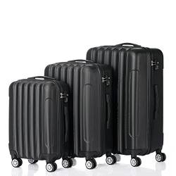 LEADZM Koffer Set 3 Teilig, Reisekoffer Set, Kofferset mit 4 Rollen und Zahlenschloss, Handgepäck Koffer, ABS Koffer Organizer, Teleskopgriff (Style 2, Schwarz) von LEADZM